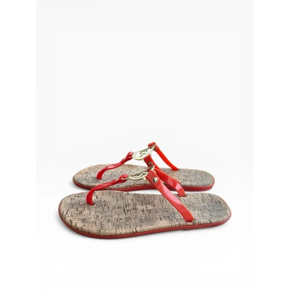 Michael Kors Orange Jelly T-strap Sandals & Cork Footbed SZ 8 Women's Flip Flops